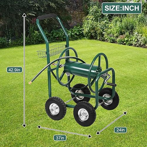 Miniatura 7 de Dkeli Carro de manguera Carro de manguera de jardín con ruedas Carrito de manguera de agua portátil resistente 4 ruedas para patio al aire libre