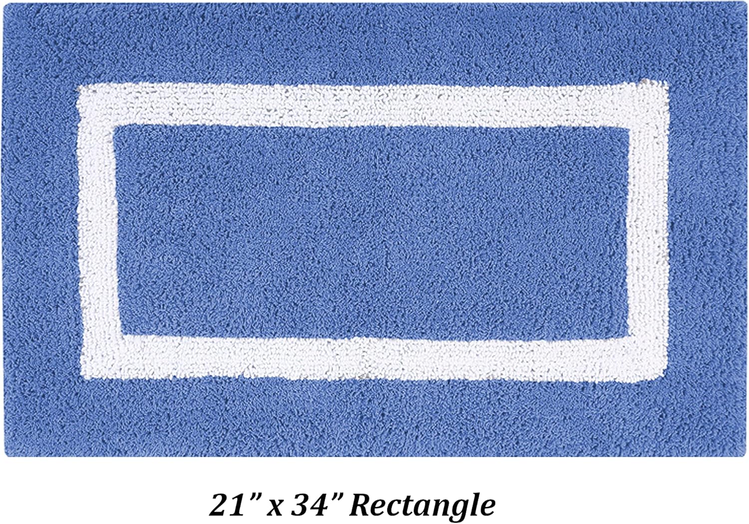 Better Trends 100% Cotton Hotel Collection Bath Mats Set, Blue & White Mats - Tufted, Reversible & Absorbent & Machine Washable 4 Piece Bathroom Rug Set, Toilet Base, Runner for Tub, Shower