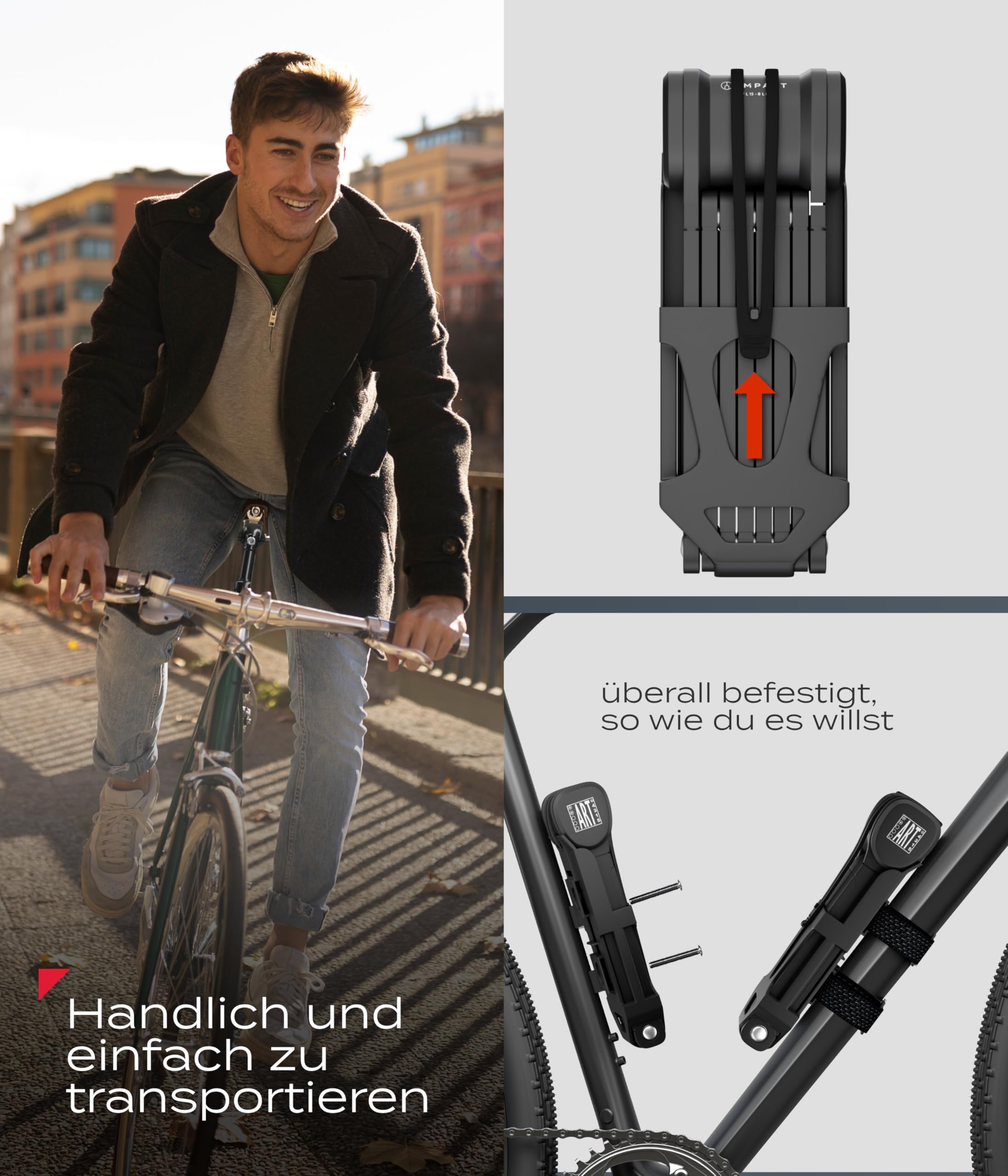 Lucchetto Pieghevole Per Bici Antifurto – Portatile Con Supporto E 3 Chiavi, Acciaio Legato, Per E-Scooter E Moto
