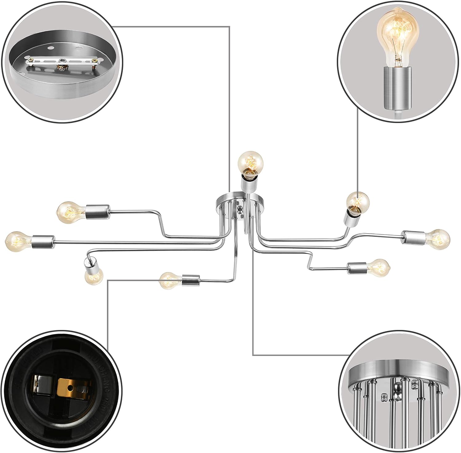 Gеt Pорulаr оƒƒеr BAYCHEER Industrial Vintage Style Wrought Iron Metal Flush Mount Ceiling Light Lamp with 8 E26 Bulb Sockets in Nickel
