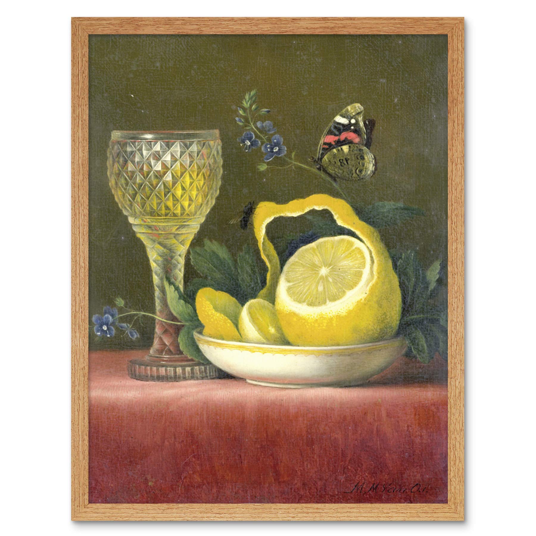 Artery8 Van Os Still Life Lemon And Cut Glass Painting Art Print Framed Poster Wall Decor 12x16 inch