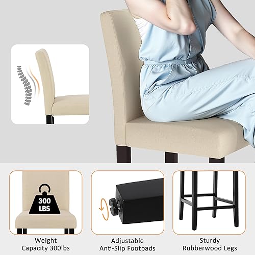 Miniatura 4 de GOTMINSI Taburetes clásicos de 24 pulgadas de altura de mostrador, taburetes de bar tapizados con patas de madera maciza, juego de 2 (tela beige)