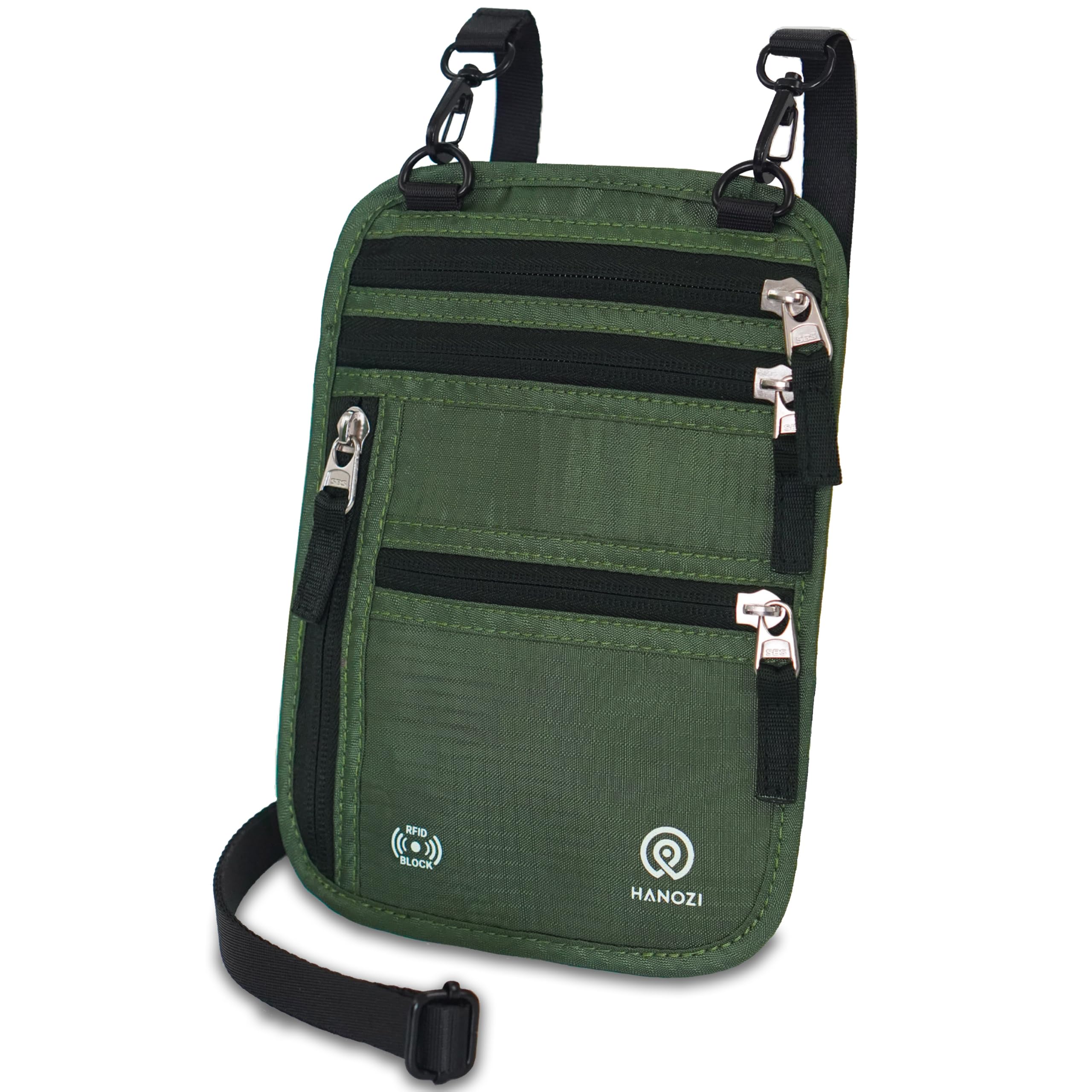 HANOZI Neck Wallet – Travel Pouch and RFID Blocking Passport Holder for Women and Men, Slim Travel Wallet (Army Green)