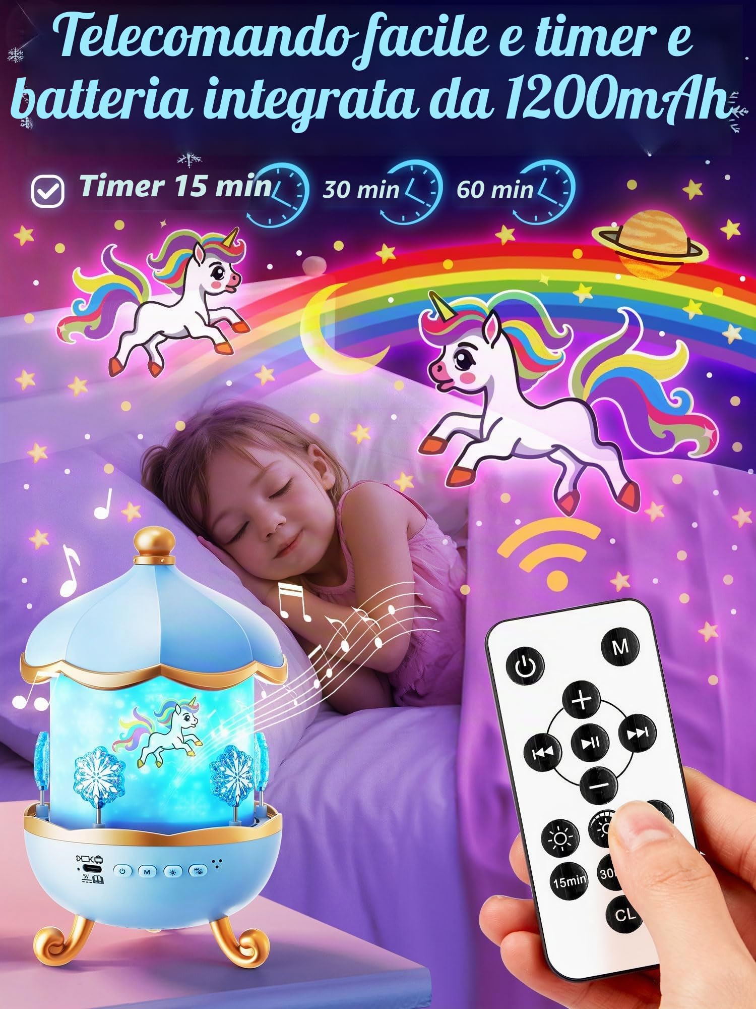 Giocattolo Frozen, 16 Film e 15 Musiche Proiettore Stelle Soffitto, Rotazione 360° e Timer Luce Notturna Bambini, Regalo a tema Frozen Bambina 3 Anni 4 Anni 5 Anni, Decorazione Cameretta Bambina