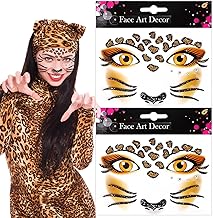 Pack of 2 Tattoo Face Tattoo Leopard Sticker Leopard Face Tattoo Carnival Leopard Make-Up for Carnival, Halloween and Theme Parties