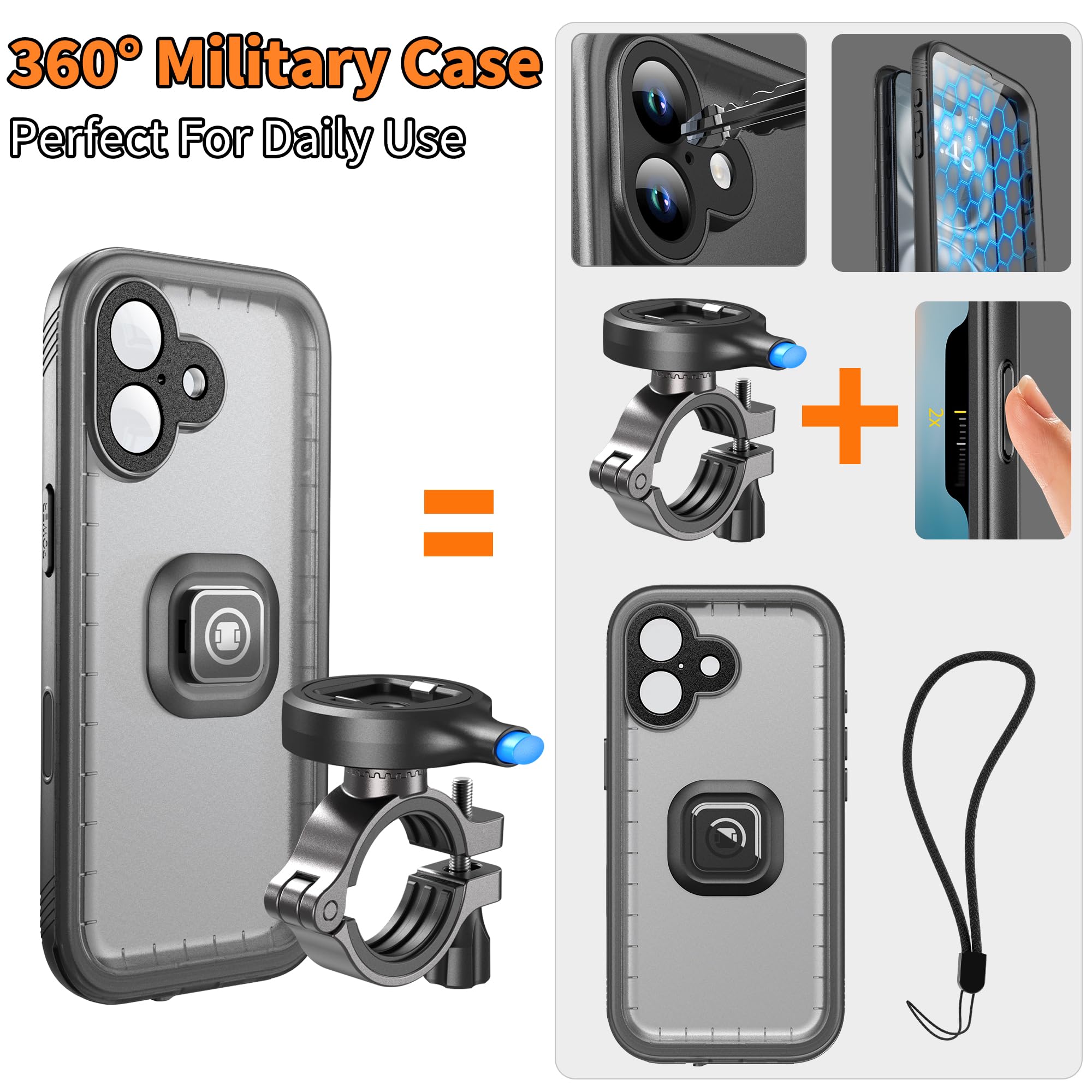 Cozycase Supporto Telefono Bici Moto Per iPhone 17 Impermeabile - Metallo/Alluminio Porta Cellulare Navigatore Manubrio Mtb Bicicletta Monopattino Elettrico Scooter Mountain Bike Waterproof