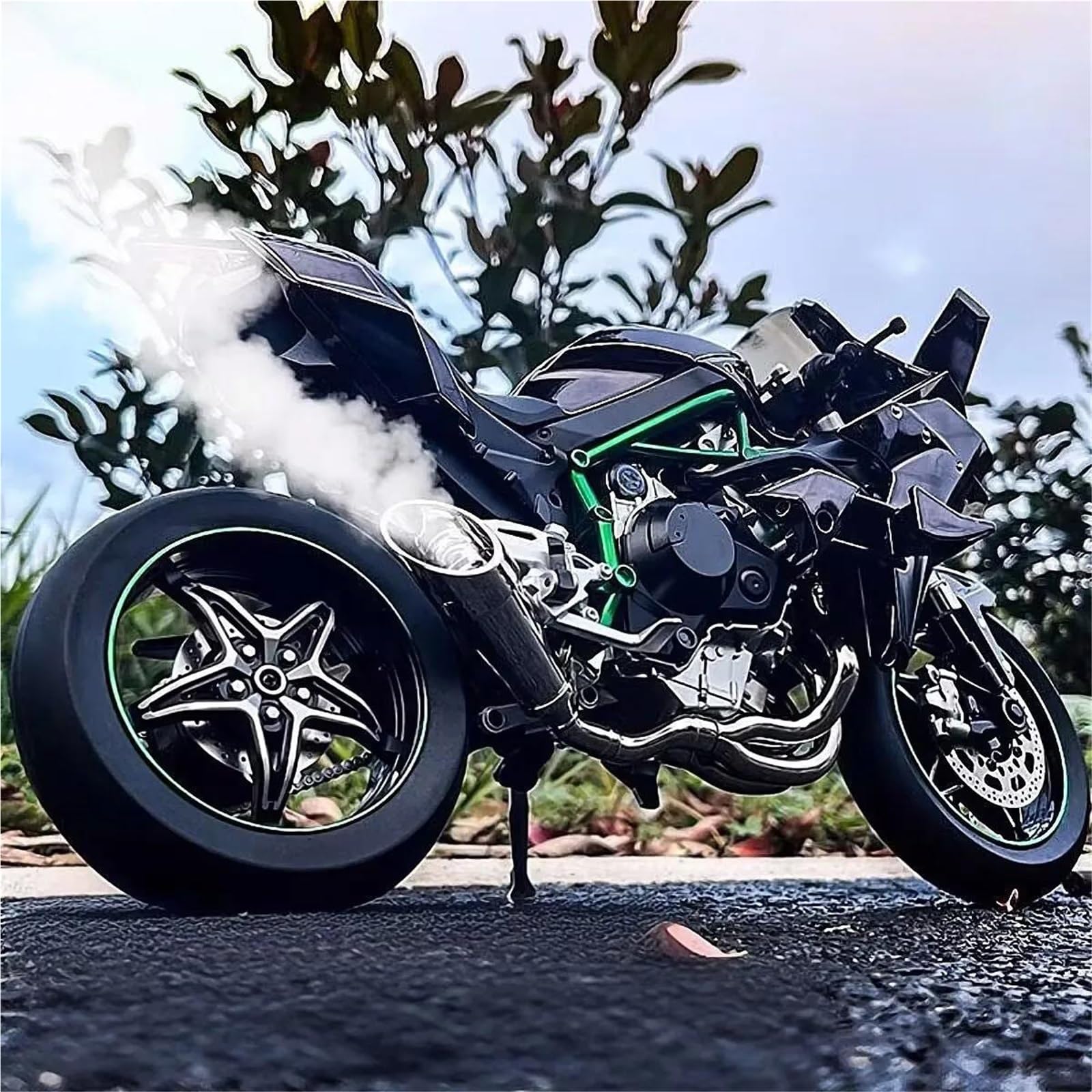 Modelo a Escala de Moto Juguetes con Sonido Y Luz 1:9 para Kawasaki H2 H2R, Modelo De Motocicleta Carreras Aleación, Miniatura Metal Fundido A Presión, Regalo Colección(Nero)