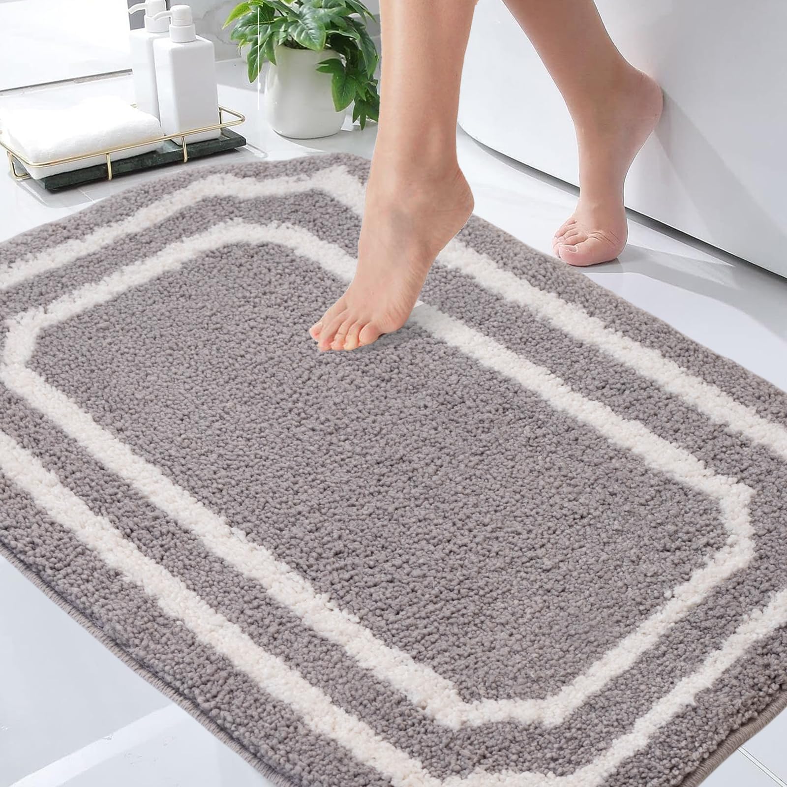 Alwoligag Bathroom Rugs Mat 26x18, Soft Absorbent Bath Mats, Machine Washable Microfiber Floor Mats for Bathroom Tubs, Sinks and Showers,Grey