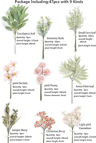 Miniatura 9 de Serra Flora Juego de caja de spray de vegetación artificial (paquete de 53 piezas) con 6 tipos de relleno verde dorado para centros de mesa de ramo