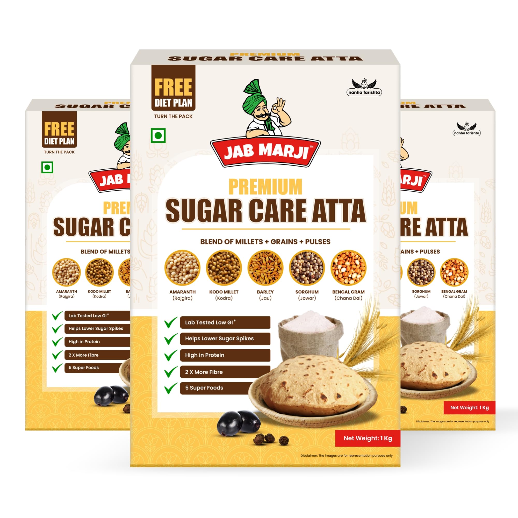 Jab Marji Sugar Care Atta For Diabetes (1 Kg) | Easy To Digest | No False Promises | Clinically Certified Low Glycemic Index Flour | Traditional Millets- 80% | Wheat- Only 20% | Rich in Iron, Calcium, Protein & Fibre | With Jowar, Barley, Chana Dal,  (B0CWGWFC2K) Amazon Price History, Amazon Price Tracker
