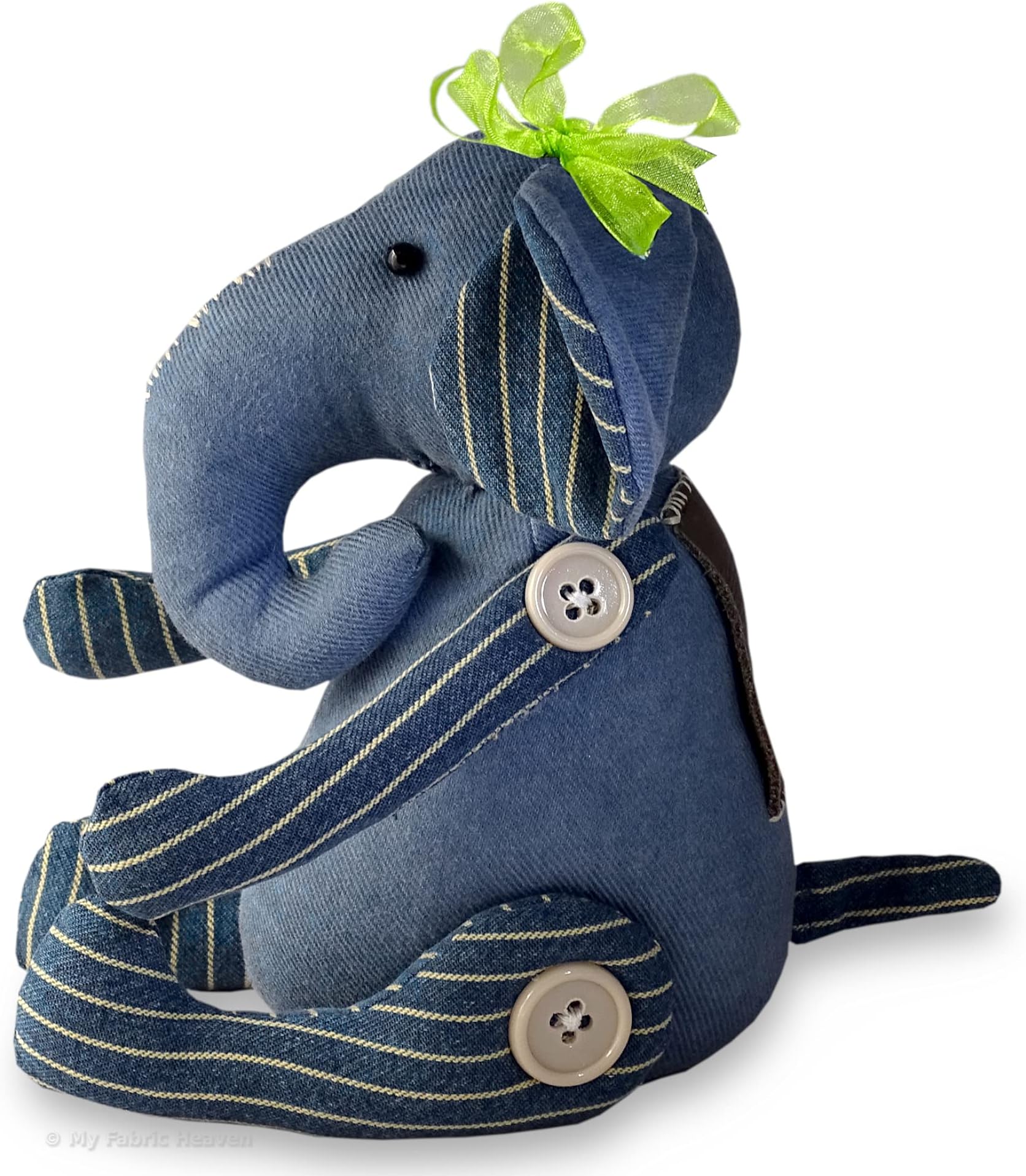 My Fabric Heaven Ella Elephant Sewing PATTERN Independent Design. Button Jointed Denim Keepsake, Handmade Stuffed Animal Soft Toy & Easy Photo Tutorial Instructions. Free Post