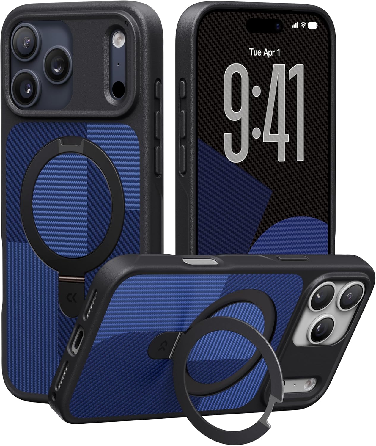 CASEKOO Geometric-Design for iPhone 17 Pro Max Case with Ultra-Magnetic Stand [Military Drop Protection] [Compatible with MagSafe] Shockproof Slim Ring Holder Case for iPhone 17 ProMax 6.9", Blue