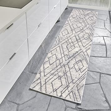 Gertmenian 19603 Boho Abstract Rug III Modern Living Room Kitchen Bohemian Area Carpet, 2x8 Runner, Gray Beige Geometric Diamond Vintage
