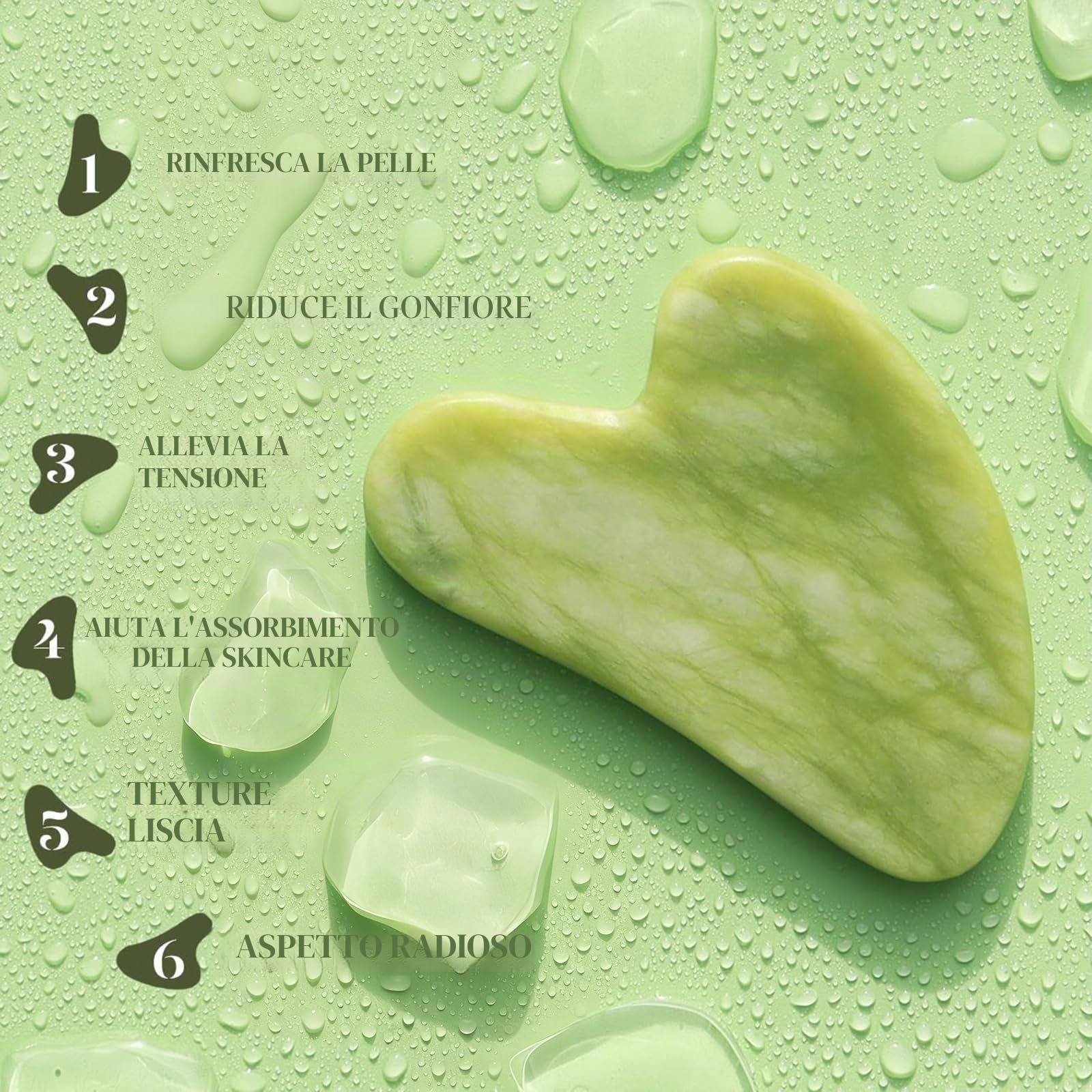 BAIMEI Gua Sha e Rullo di Giada per il Viso，Massaggiatore Lifting Viso e Guasha per il Corpo, Idea Regalo Perfetta，e Rilassa La Pelle，Regali Per Le Donne