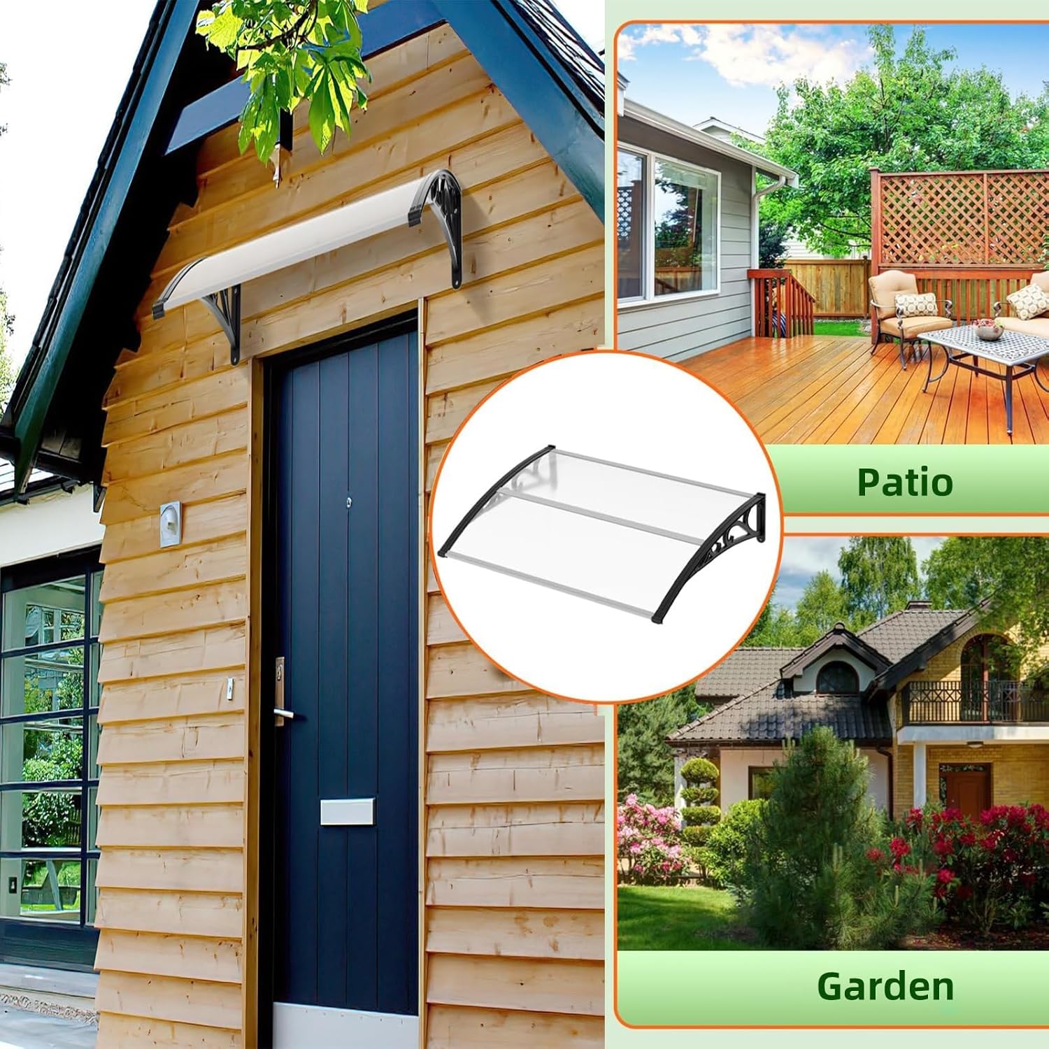 Window Door Awning Canopy, Aluminum Bracket Polycarbonate Board，Front Door Canopy Outdoor Awning, Garden Canopy Patio Porch Awning, Transparent Rain Shelter Cover(150x330cm/59x130in)
