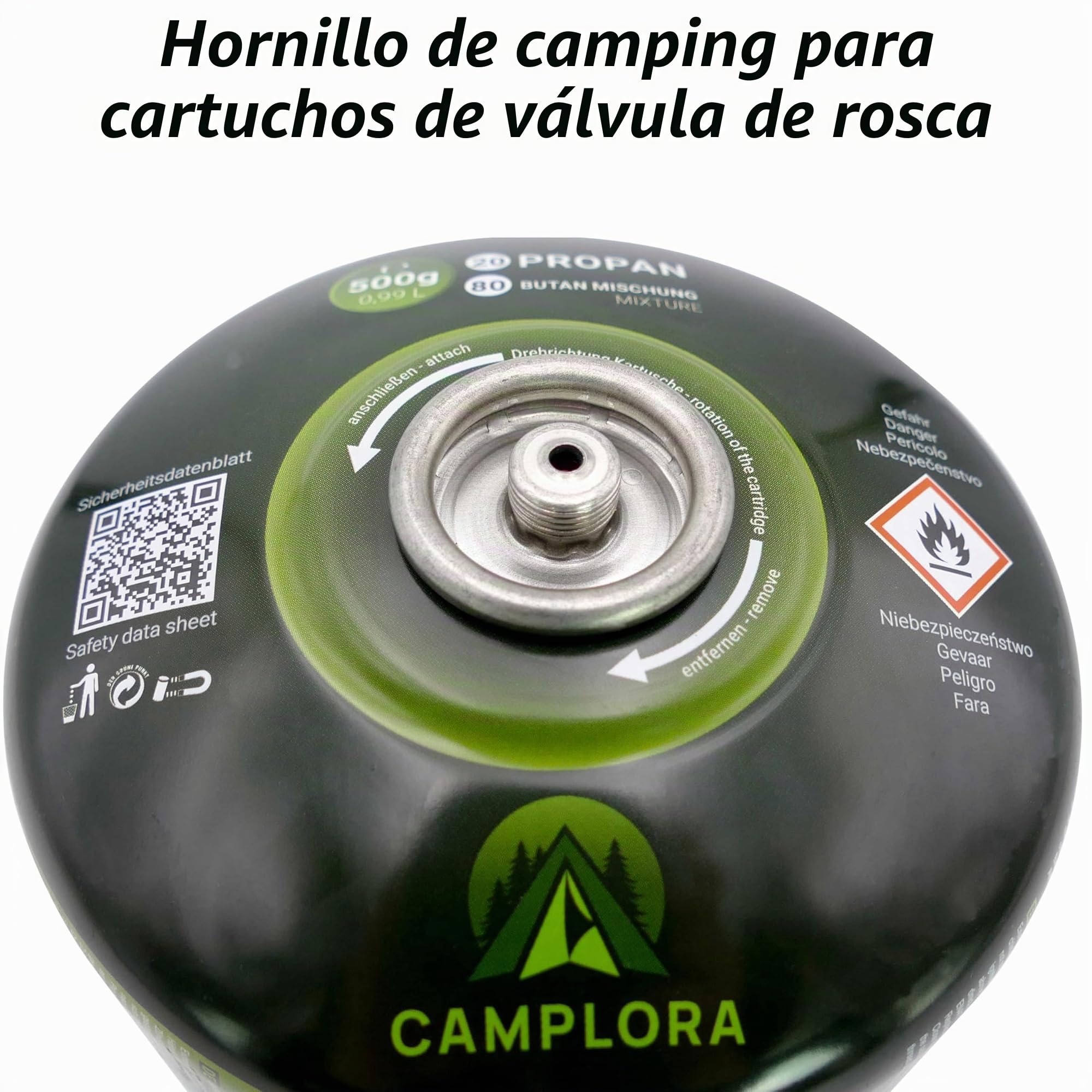 CAMPLORA hornillo de gas con 5 cartuchos y encendido piezoeléctrico, ideal para camping o mochilero | Encendido piezoeléctrico de 1,1 kW, camping y mochilero, cocina de gas con cartucho, estufa de gas para exteriores, pequeña