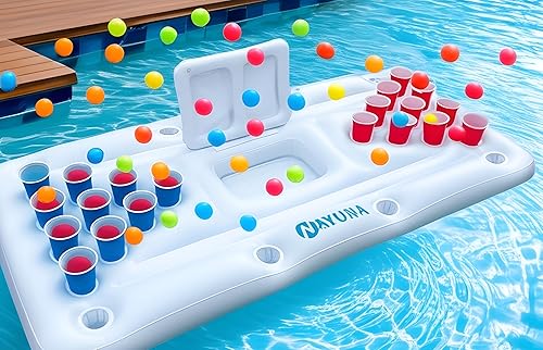 Miniatura 5 de NAYUNA Flotante con enfriador y 20 tazas de fiesta, mesa de billar inflable, fiesta de verano, juegos de piscina, accesorios para adultos, flotador
