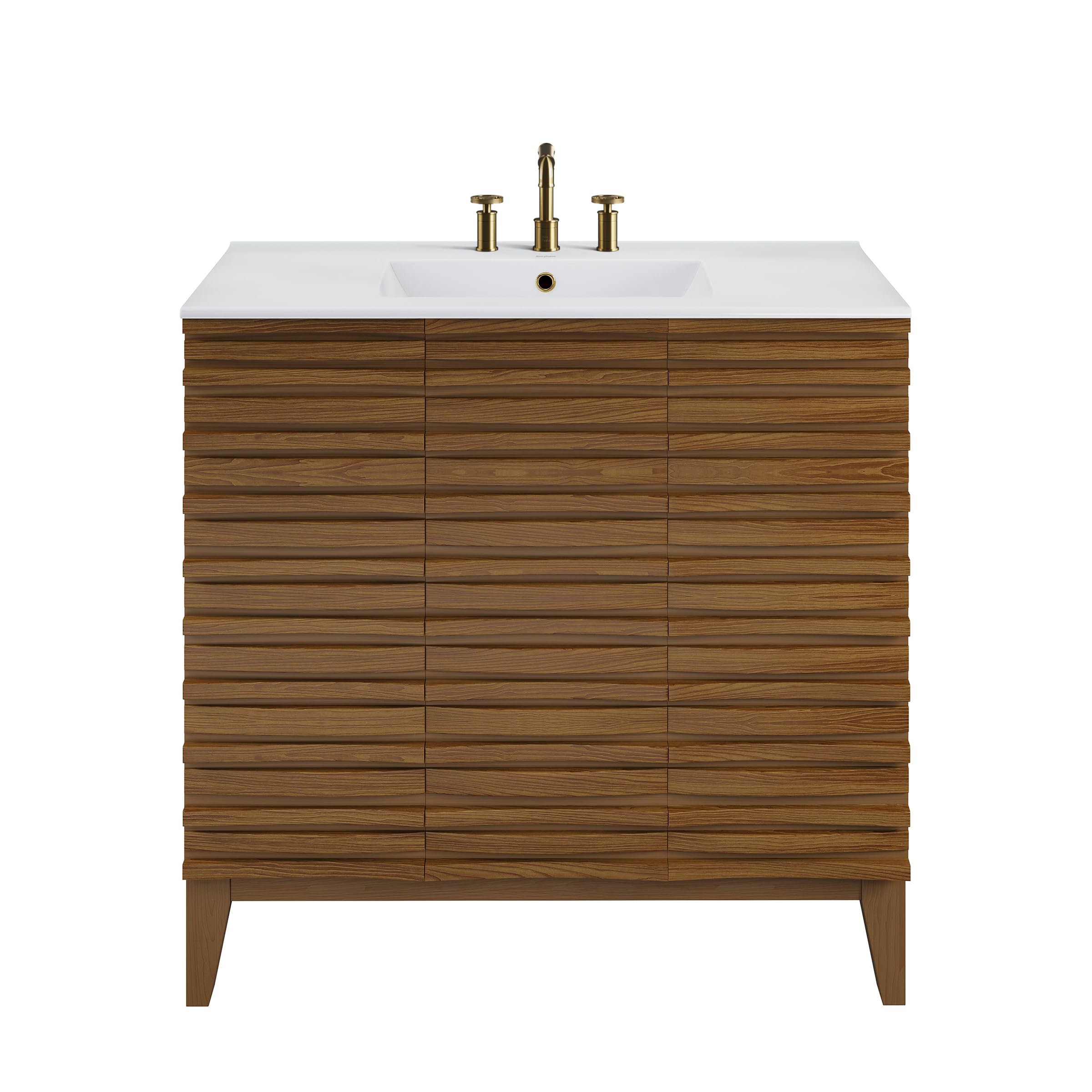 Swiss Madison Cascade 36 in. Brown Oak Bathroom Vanity with White, 3-Hole Ceramic Sink Top