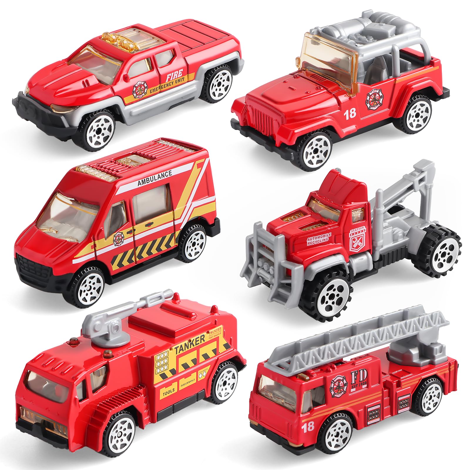 victob 6 Pack Diecast Fire Truck Vehicle Toy, Mini Car Metal Model Toy Set