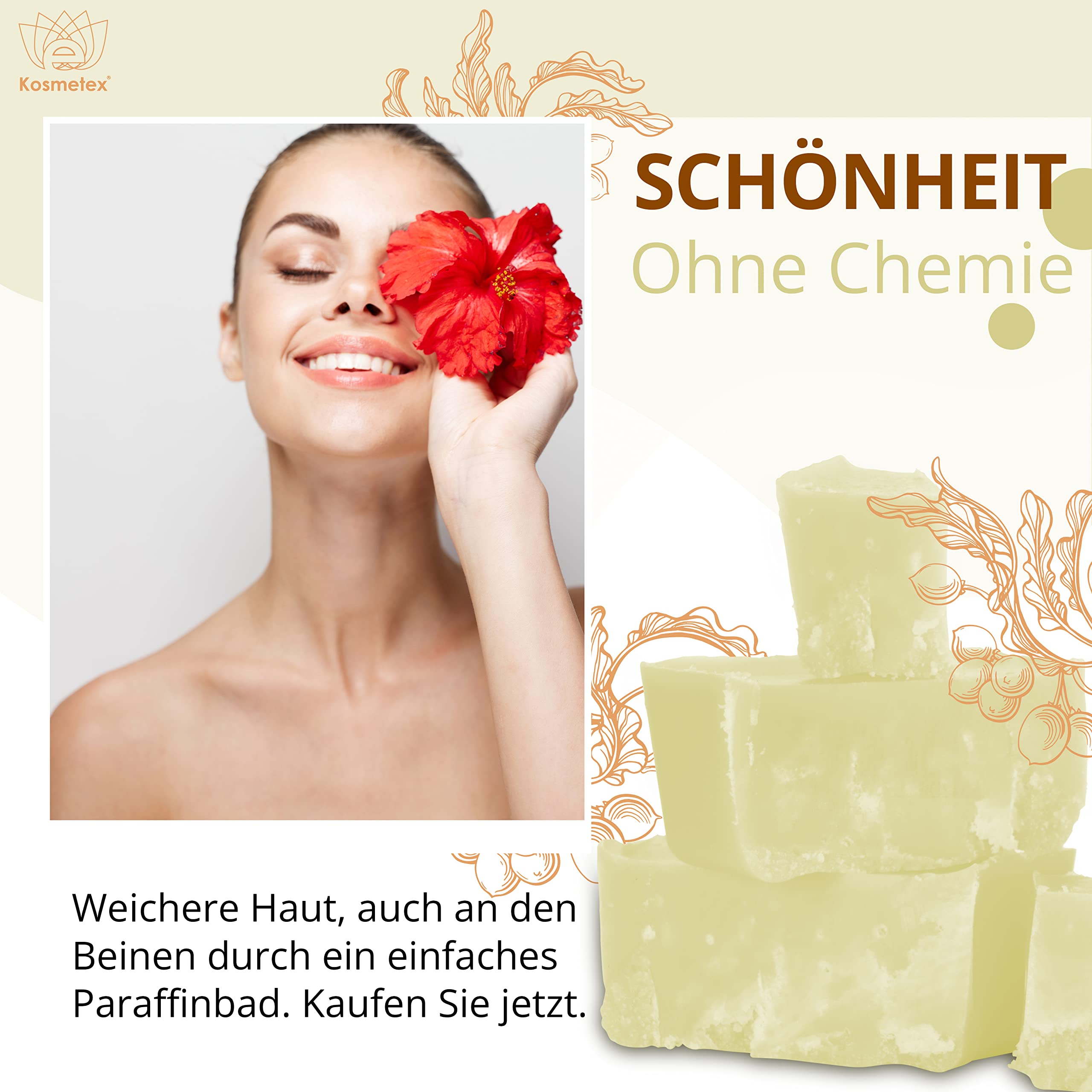 Kosmetex Wellness-Paraffinbad Karite Sheabutter – Paraffin-Entspannungsbad für Hände und Füße – Paraffinwachs – Paraffin-Block für Wachserwärmer (2x 500ml)