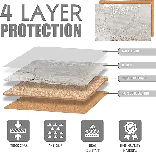 Miniatura 3 de Dainty Home Juego de 4 manteles individuales de mármol, lavables en plata, 12 x 18 pulgadas, resistentes al calor, antideslizantes, manteles