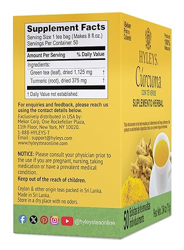 Miniatura 2 de Hyleys Té de cúrcuma - Sabor original - 50 bolsas de té - Suplemento de hierbas Wellness