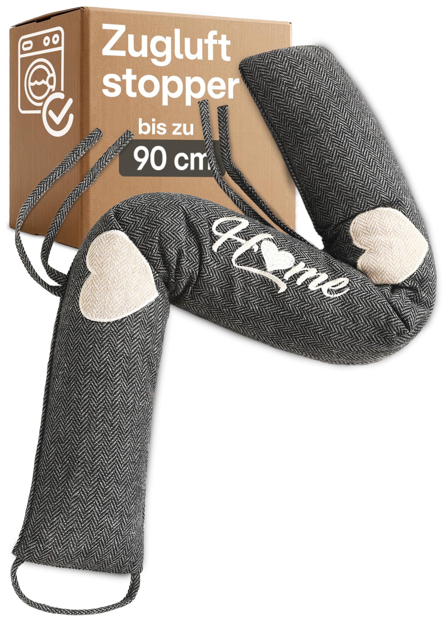 Praknu Zugluftstopper für Türen 90cm - Waschbarer Stoff - Energiesparend - Extra Schwer - Luftzugstopper für Türen und Fenster - Grau - Türdichtung unten gegen Zugluft - Windstopper für Haustür