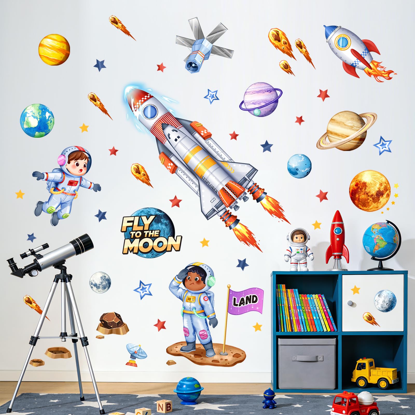 Supzone Wandtattoo Raketen Weltraum Wandsticker Kinderzimmer Jungen Wandaufkleber Planeten Sonnensystem Astronaut Wanddeko für Kinderzimmer Babyzimmer Jungenzimmer Spielzimmer