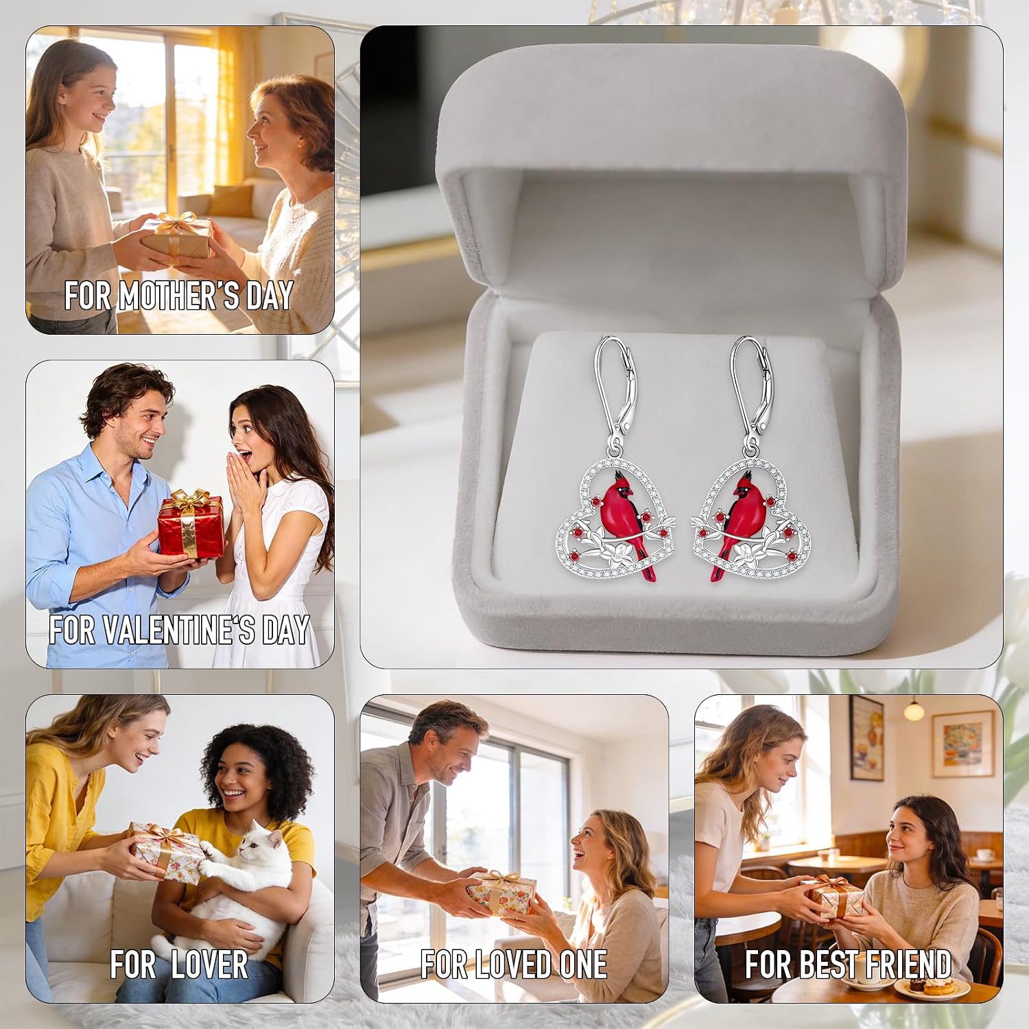 Red Cardinal Earrings for Women Dangle Sterling Silver 925 Cardinal Bird Earrings Cute Heart Cardinals Jewelry Remembrance Gifts