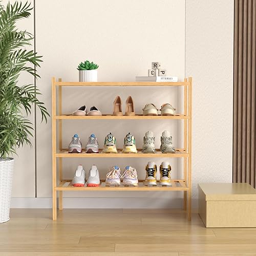 Miniatura 2 de Zapatero de bambú de 4 niveles para armario, estante de zapatos de madera para entrada, espacio pequeño, apilable de 27 x 11 x 26 pulgadas (natural)