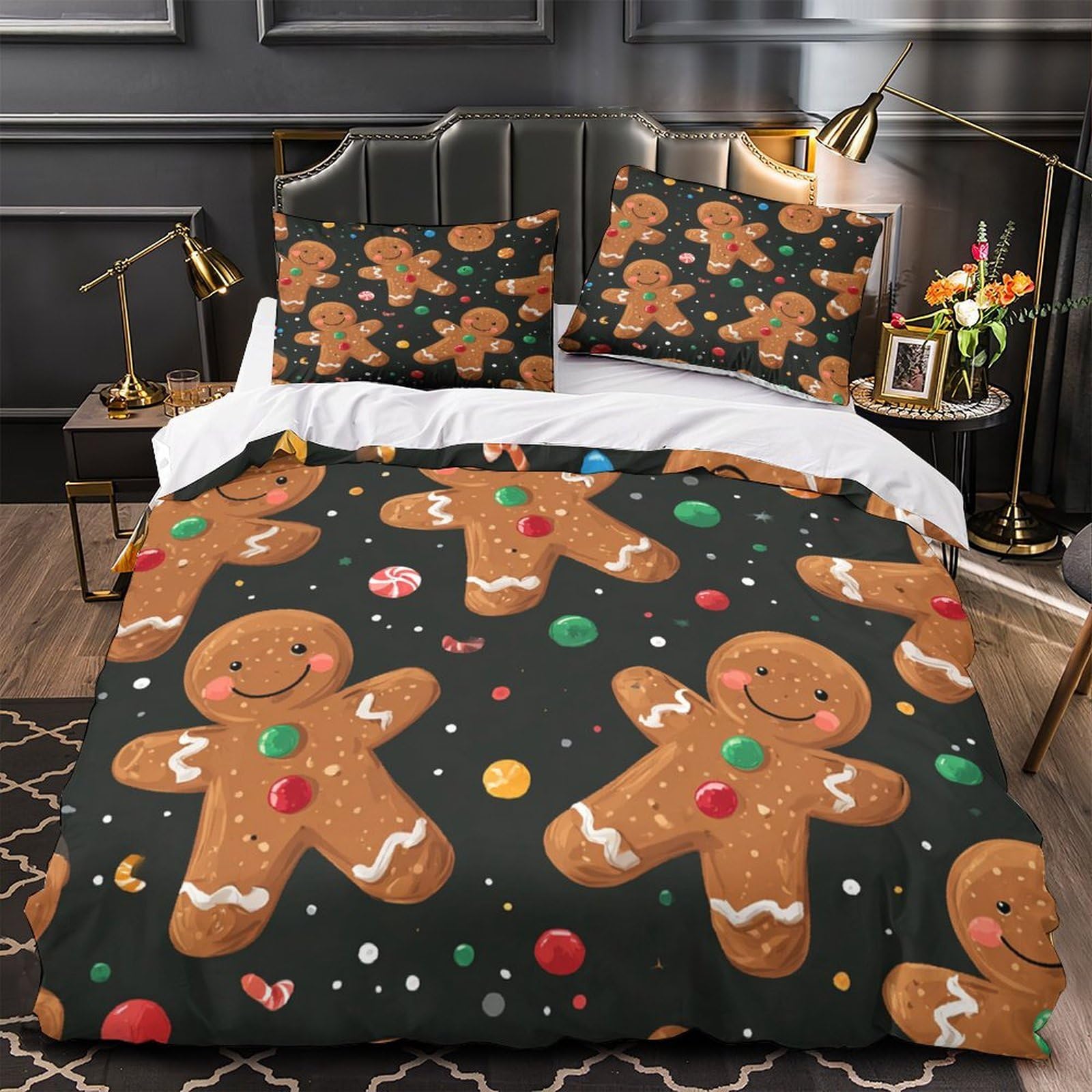 Parure de lit bonhommes en pain d'épice 140x200 microfibre housse de couette single
