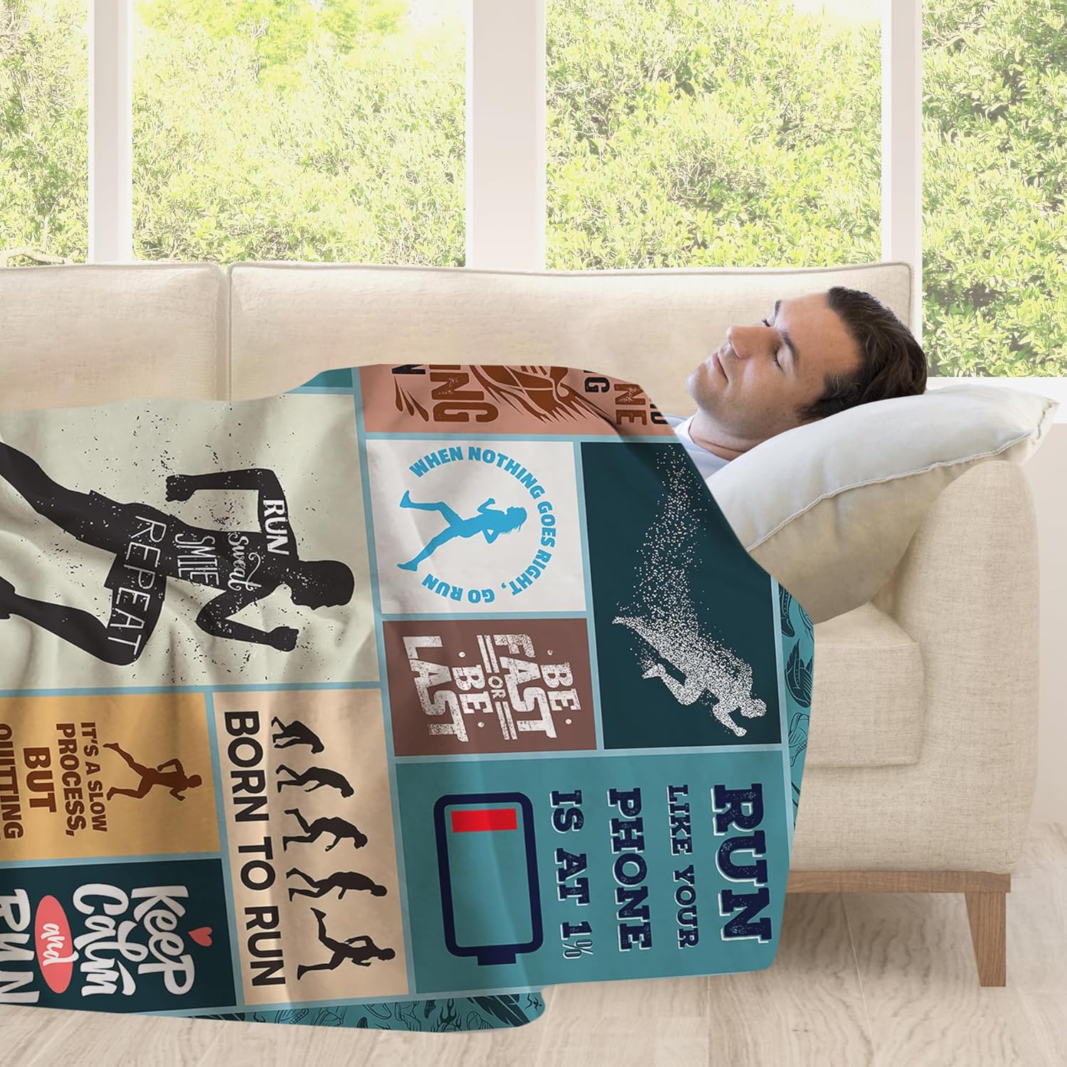 Running Gifts Blanket for Women, Men, Teens - Unique Runner Throw Blanket, Sports Theme for Adults, Children, Kids - 60"x50"