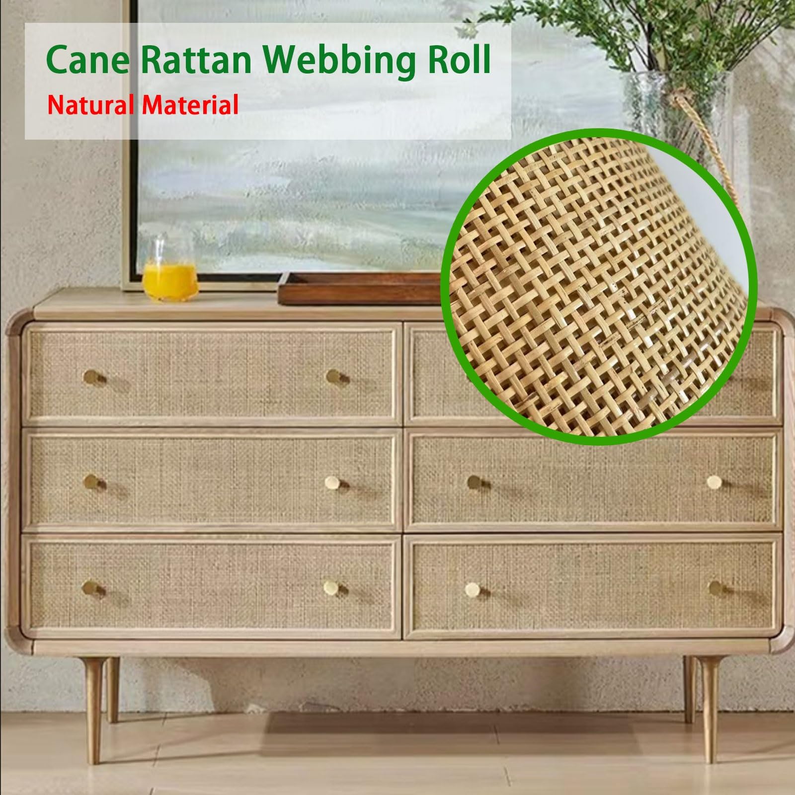 Rollo de Ratan por Metros, 50cm de Ancho Natural Rejilla Rollo Mimbre para Muebles, Correas de Tela Ratán, Cinta de Caña Tejida para Silla Cesta Bricolaje(50x150cm)