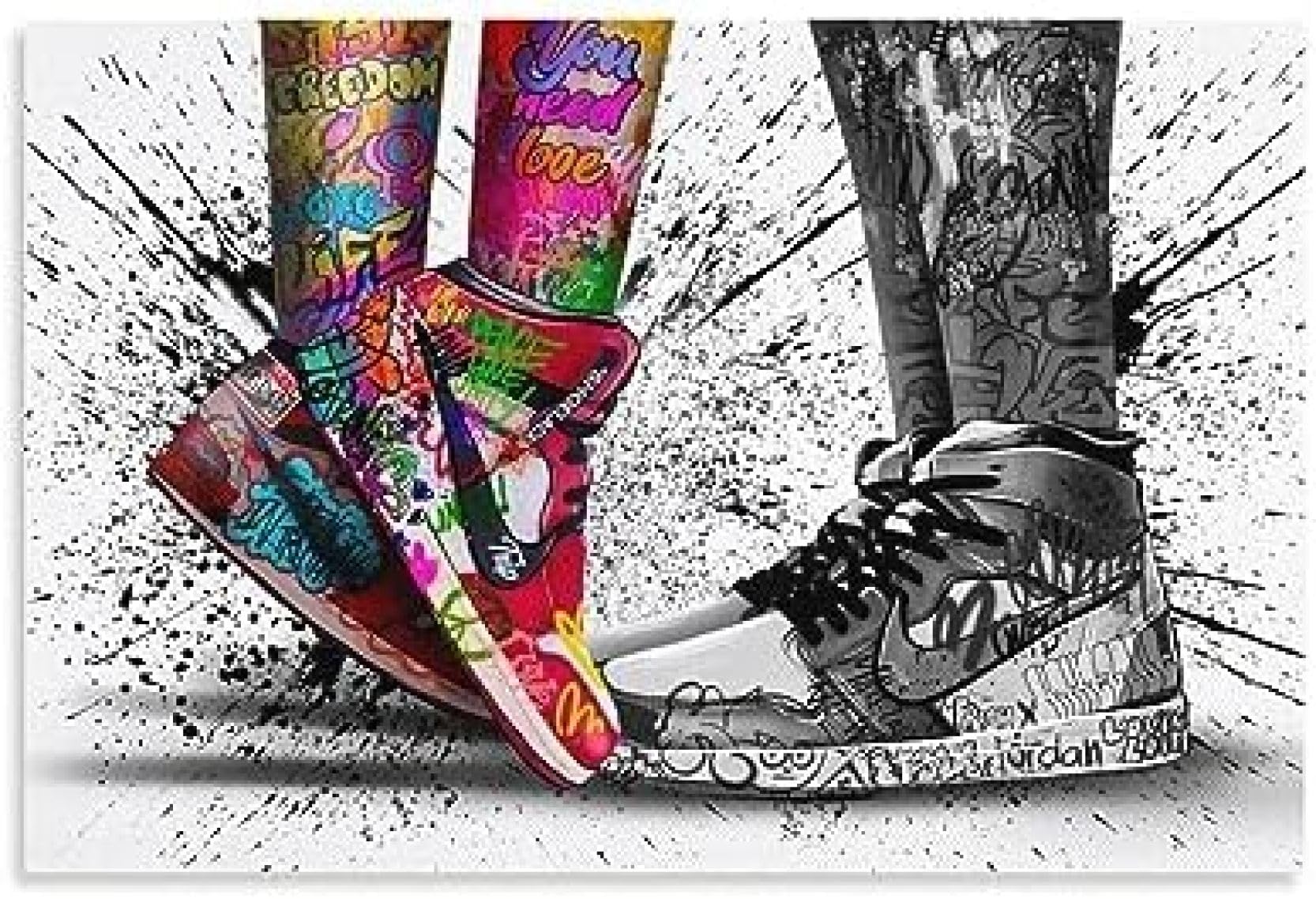 Amazon.co.jp: スニーカーストリートアートアートワークキャンバス絵画