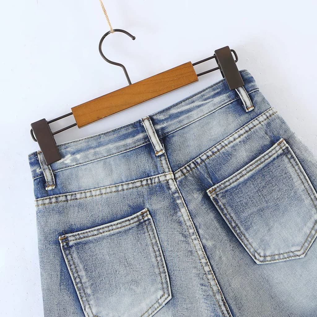 JJJ GCX- Lato Nowa Moda Damska Sprane Frędzle Szwy Denim Casual Szorty Seksowne (Kolor: Niebieski, Rozmiar: L)