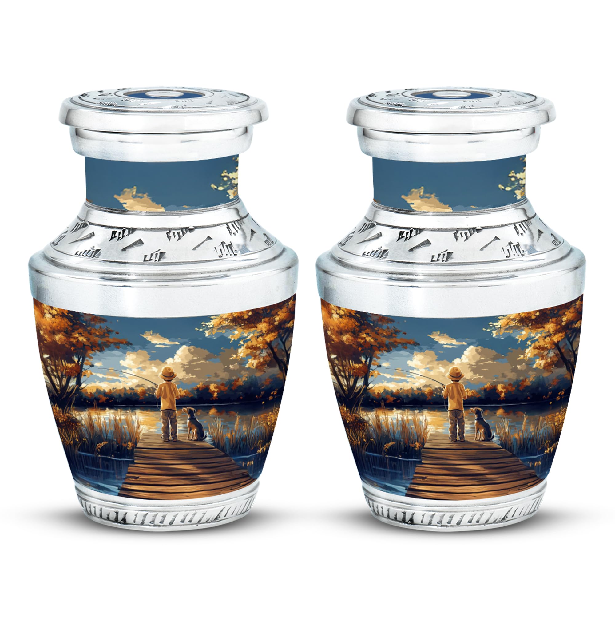 YATHABHISA Fishing Urn, Cremation Funeral Urns for Human Adult Ashes, Decorative Gift for Sister, Funeral Ash Container, Blue, 3 Inch (Set of 2)