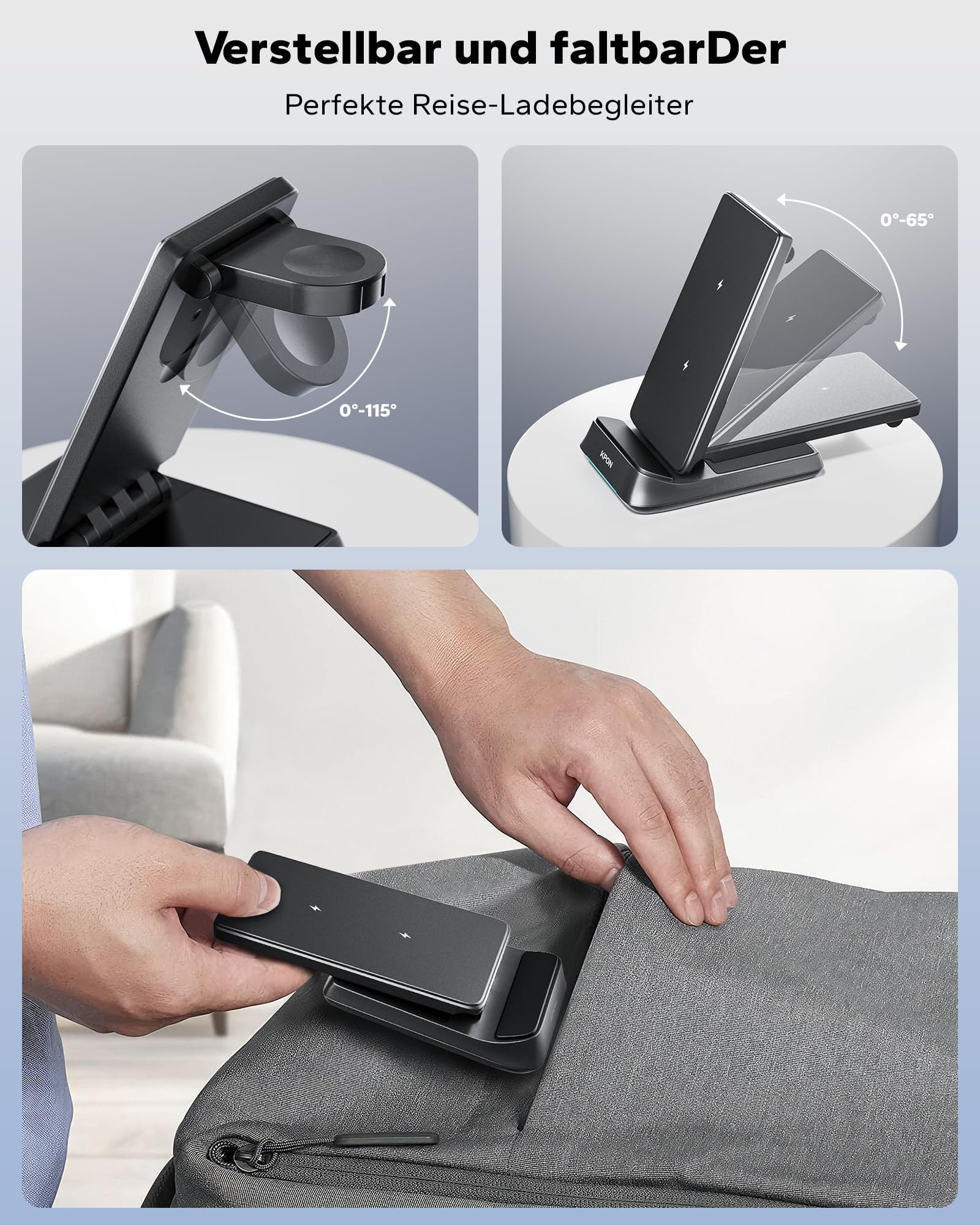 KPON 3 in 1 Ladestation für Samsung Watch und Handy, Faltbar Induktive Ladegerät für Samsung S26/S25/S24/S23/S22/Z Flip/Fold7/FE, Wireless Charger für Galaxy Watch Ultra/8/7/6/5/4, Galaxy Buds-schwarz