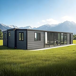 Modern Expandable Prefab Tiny House with Full Kitchen & Bathroom, 2 Bedroom Foldable Container Home for Family Living, Portable Modular Villa for Farm Stay, Backyard Cabin, or Vacation Retreat