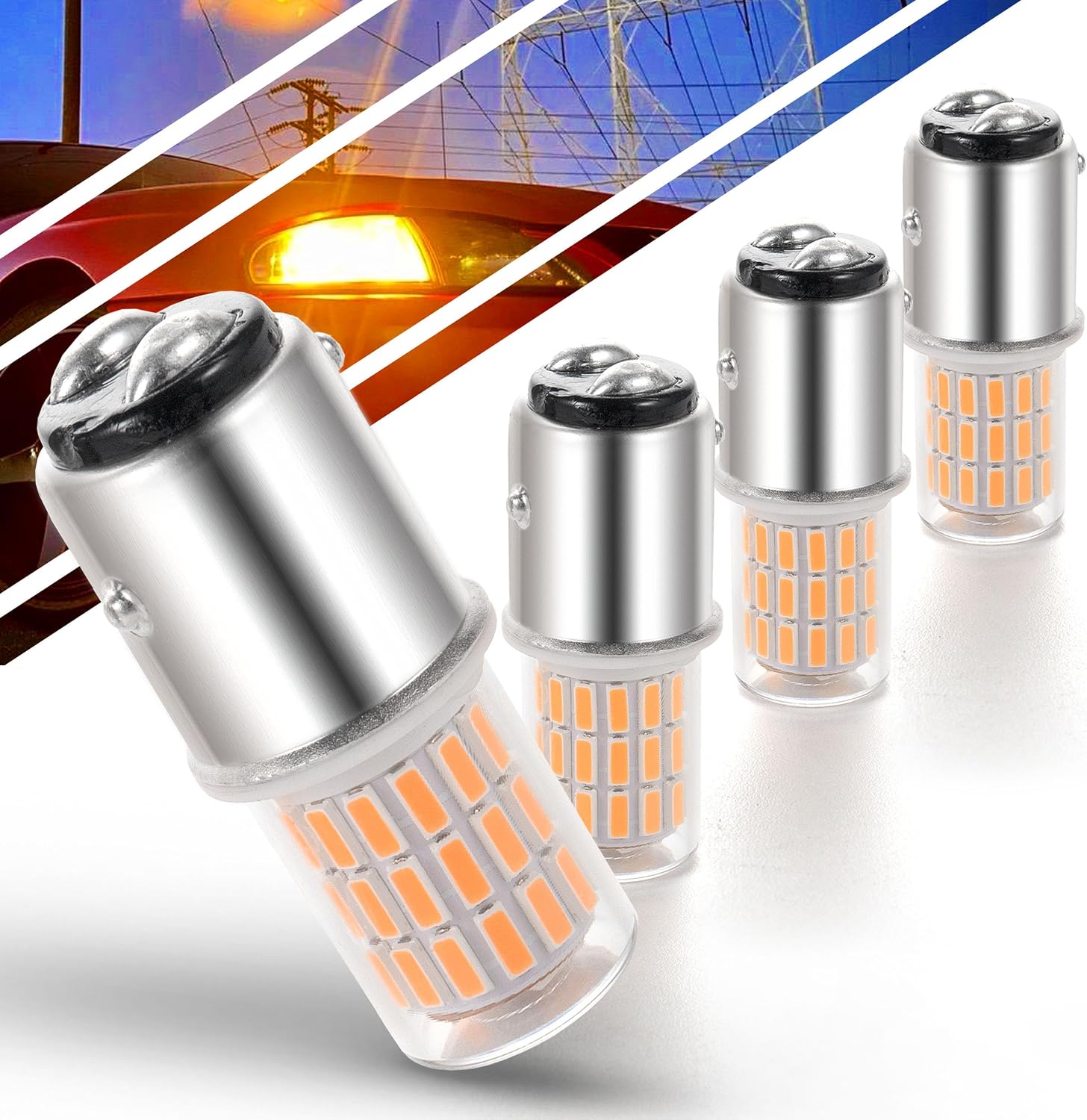 12 Volt Brake Lights 1157 2057 2357 7528 BAY15D P21/5W 6000K Bright White LED Bulbs Replacement for RV Car Camper Trailer Tail Brake Stop Daytime Running(DRL)Back-Up Reverse Lights,DC12-24V,4Pack