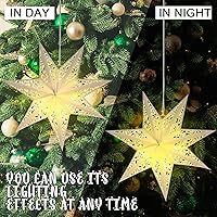 Vista 4 de 3 Piezas Faroles de Papel de Navidad de 20 Pulgadas con Forma de Estrella Decorativos de 7 Puntas de Papel Blanco con 6 Piezas de Luces LED