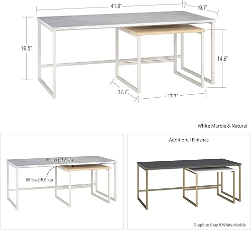 Miniatura 3 de CosmoLiving by Cosmopolitan Scarlett - Mesas auxiliares y café anidables, mármol gris grafito y blanco, gris grafito