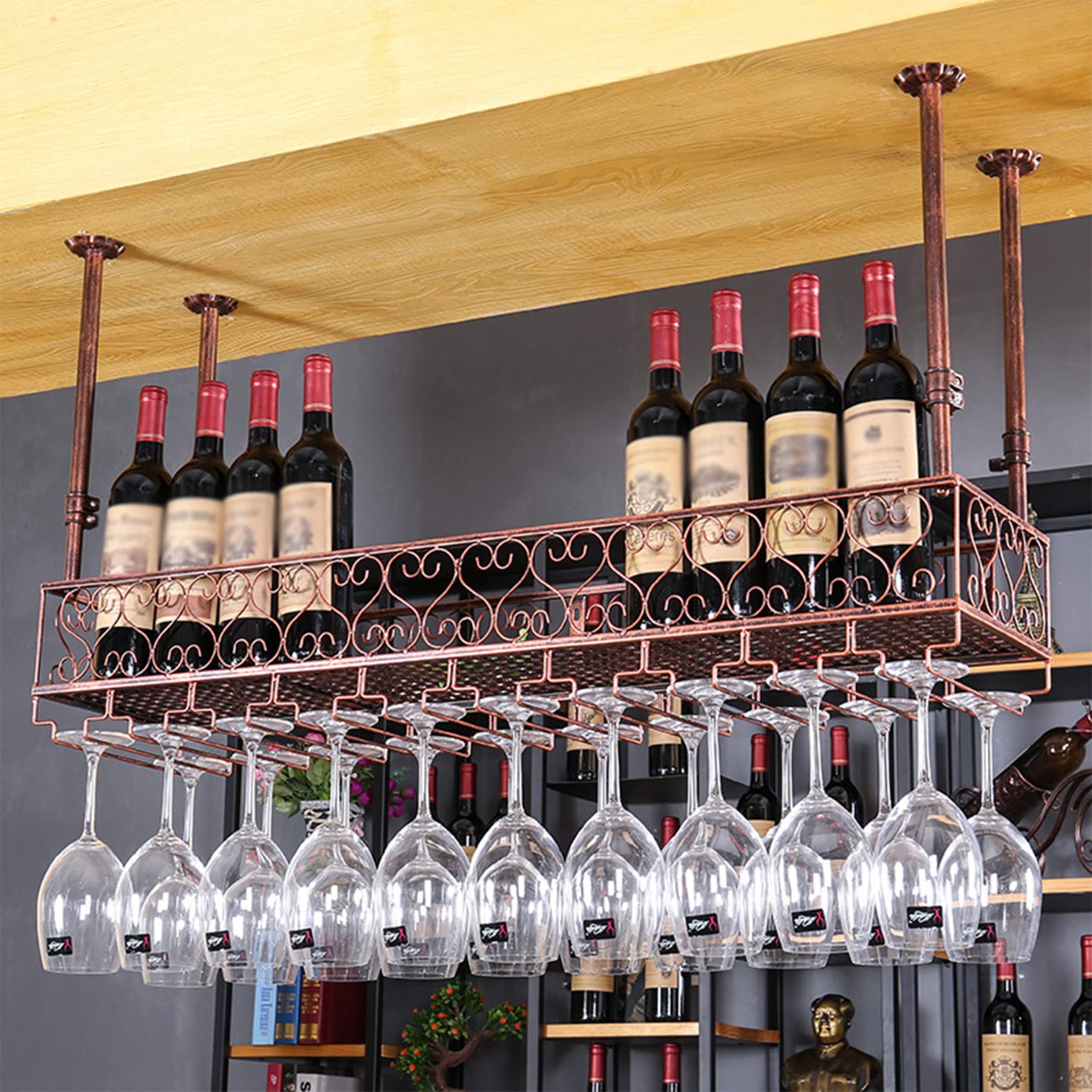 Porte-verres à vin vintage étagère bouteilles plafond pour bar