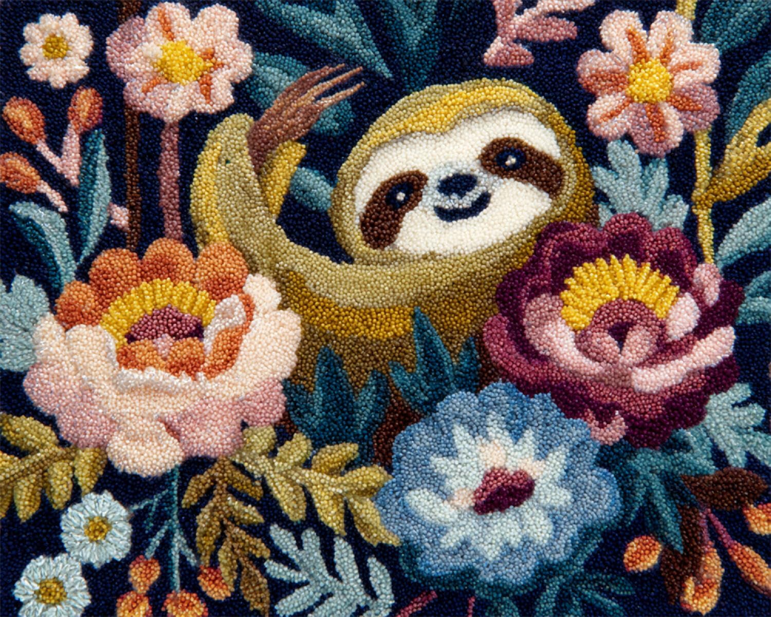 Henypt DIY Latch Hook Rug Kit Sloths and Flowers 90x120cm