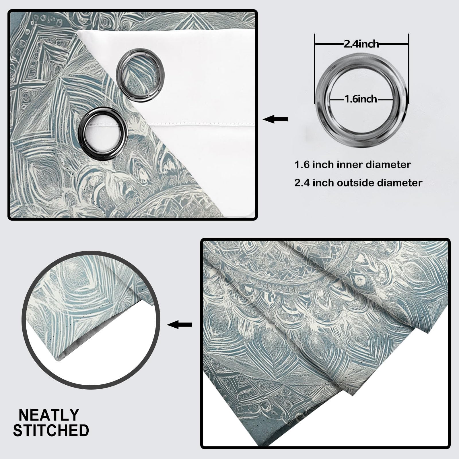 Bohême Rideau Occultant Bleu, Thermique Isolant Anti Froid, Rideau Mandala,140x180 cm Lot de 2 Rideaux à Oeillets, pour Chambre, Salon, Chambre Enfant