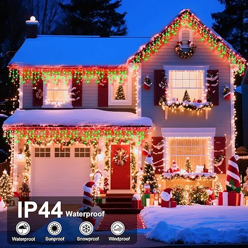 Miniatura 44 de Luces de Navidad de 132 pies para decoración al aire libre, 1280 LED 8 modos de luces de hadas con 240 gotas, temporizador impermeable con función