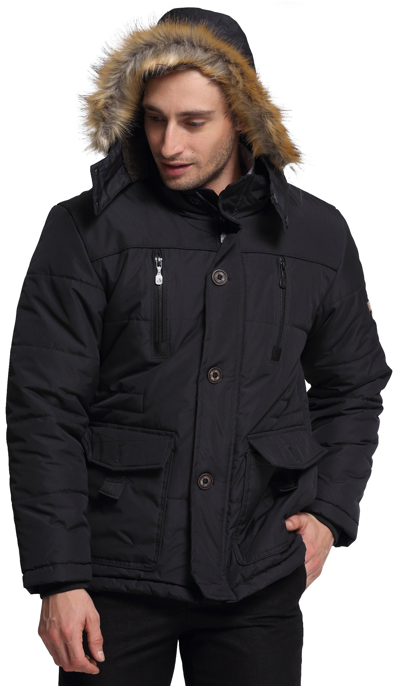 fashciagaMen's Winter Hooded Faux Fur Lined Coats