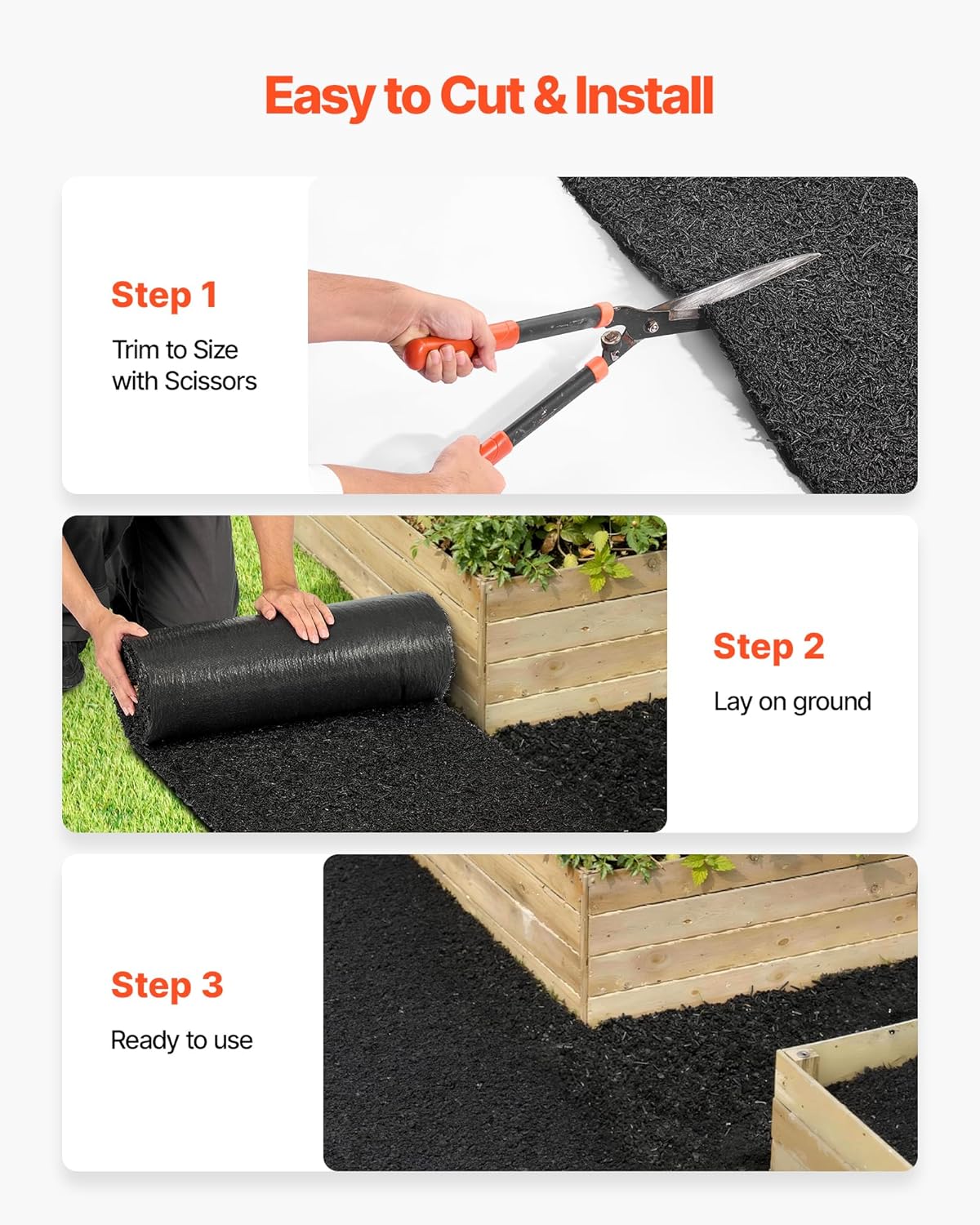 VEVOR Rubber Mulch Mat Roll, 96 x 24 in Recycled Rubber Mulch Mat, 0.5 Thick Cuttable, Reduced Weed Growth, Natural-Looking Weed Barrier Mat, Permanent Walkway Pathway for Landscaping