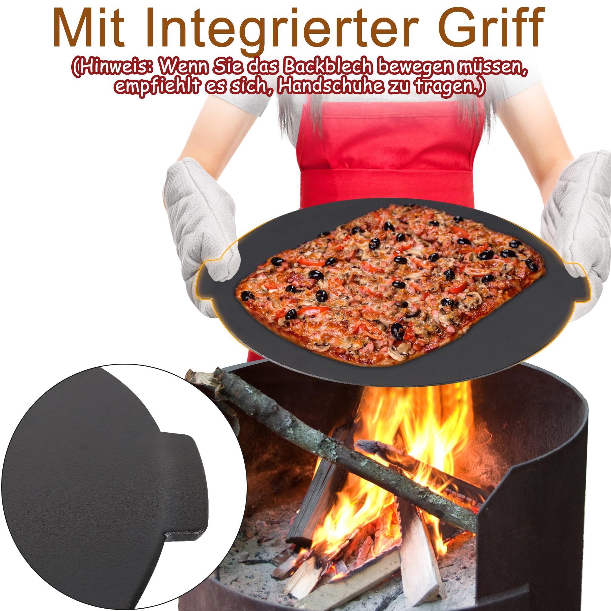 YRHome BBQ, żeliwna płyta grillowa, okrągła, Ø 45 cm, stojak na trójnogi, patelnia grillowa z uchwytami i torbą ochronną, wytrzymała patelnia outdoorowa, akcesoria do grilla, nakładka na kemping i do