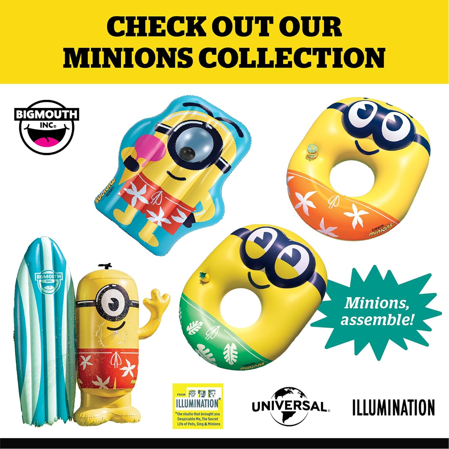 Minions Pool Noodle, Inflatable Swim Noodle for Pool Play, Beach and Lake Floating, Fun Water Toy for Kids, Teens, and Adults, Summer Party Fun