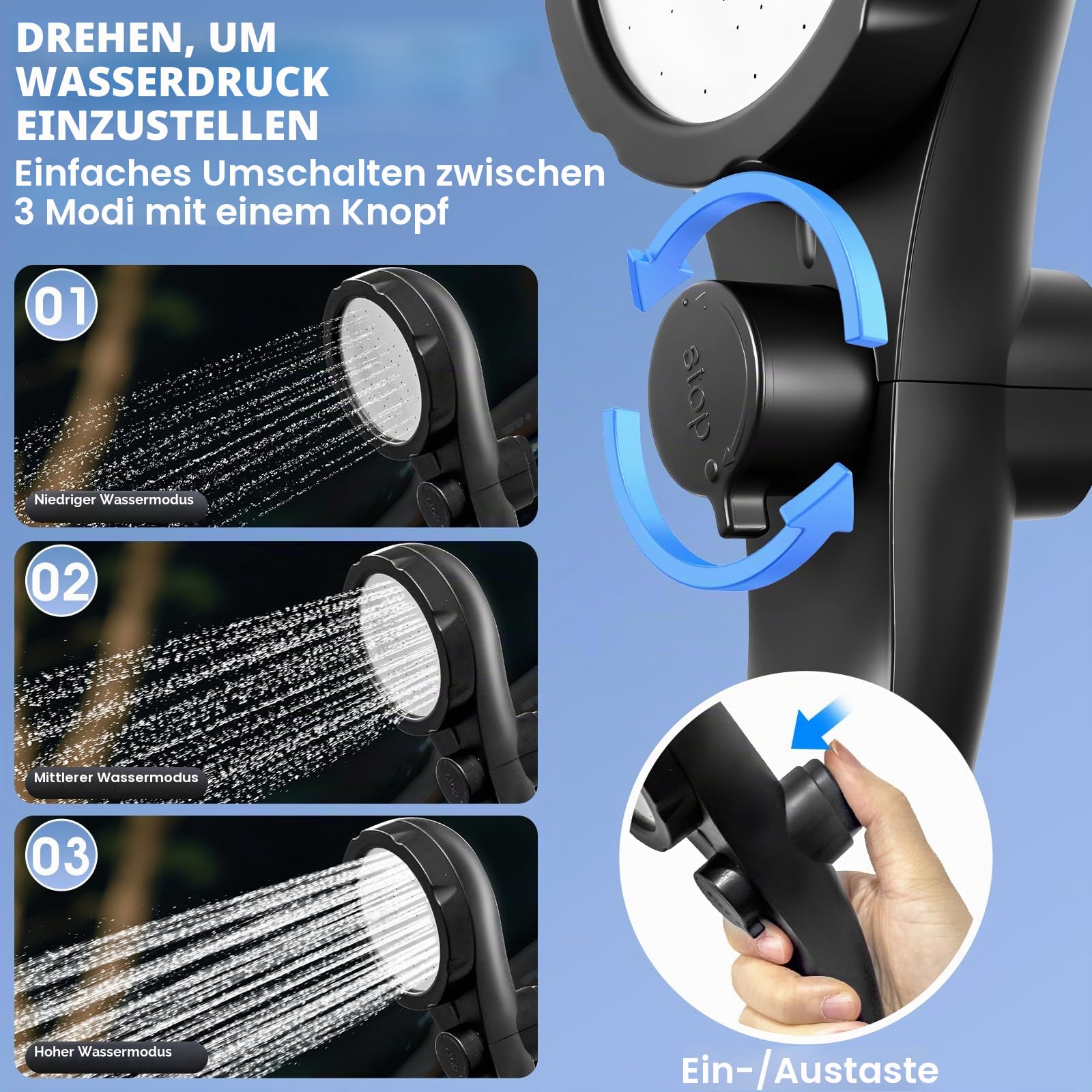 Tragbare Dusche mit Heizung, tragbare Dusche für Camping mit 2000 W Auto-Off-Heizung, 4 Sprühmodi, hält 140 Minuten, LED-Display, tragbare Duschpumpe, Outdoor-Dusche für Camping, Wandern, Reisen, Auto